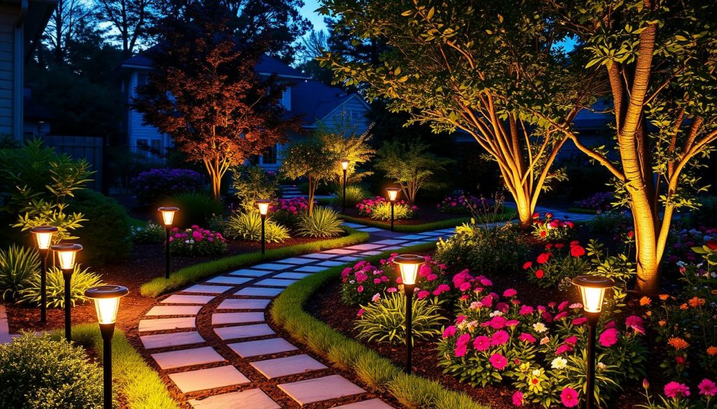 Solar powered landscape lights placement