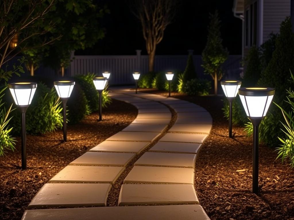 GIGALUMI Solar Path Lights providing warm ambient lighting along a garden path GIGALUMI Solar Path Lights providing warm ambient lighting along a garden path