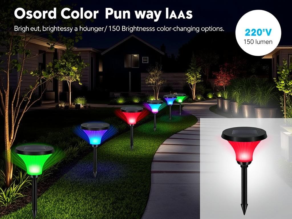 Osord Color-Changing Solar Pathway Lights displaying bright, vibrant colors in a garden setting Osord Color-Changing Solar Pathway Lights displaying bright, vibrant colors in a garden setting