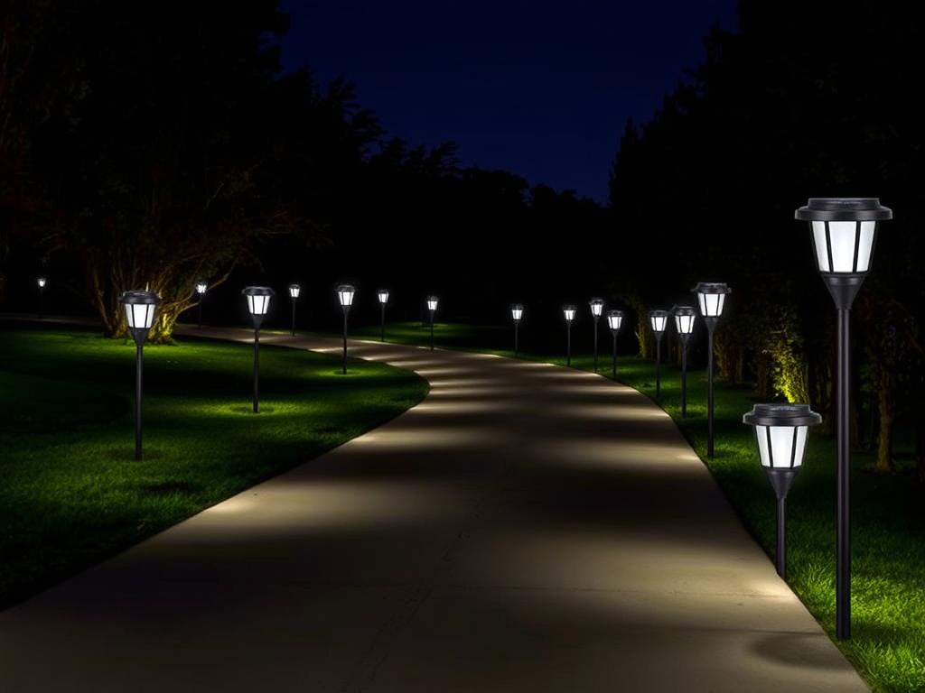SOLPEX Solar Path Lights illuminating a long driveway or garden path SOLPEX Solar Path Lights illuminating a long driveway or garden path
