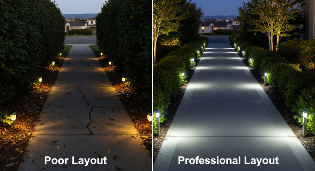 Solar path light layout ideas for walkways
