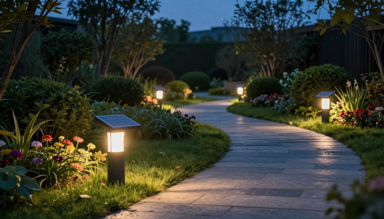 self-cleaning solar panel pathway lights