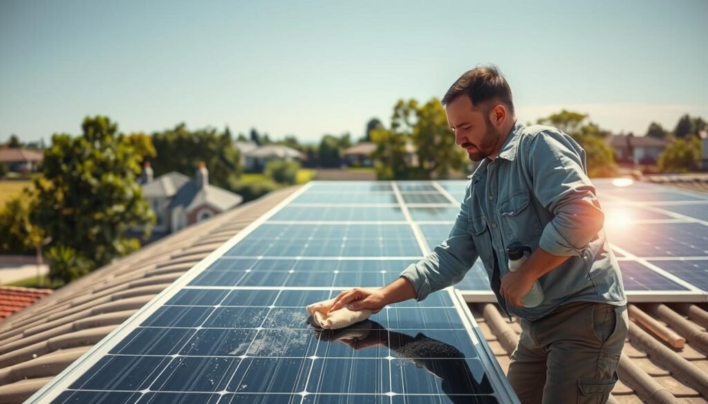 cleaning dirty solar panel
